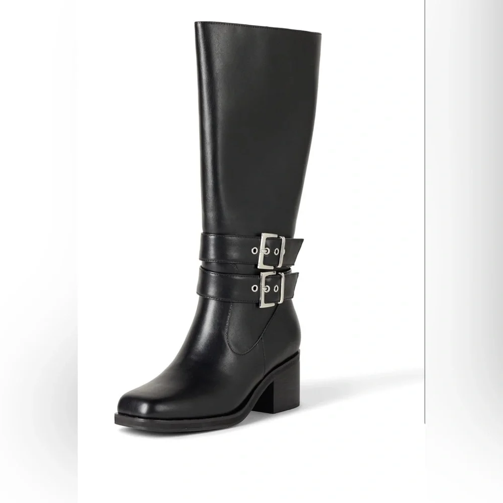 The Drop Women's Sage Tall Biker Boot with Buckles, Black, NWT - Picture 1 of 10